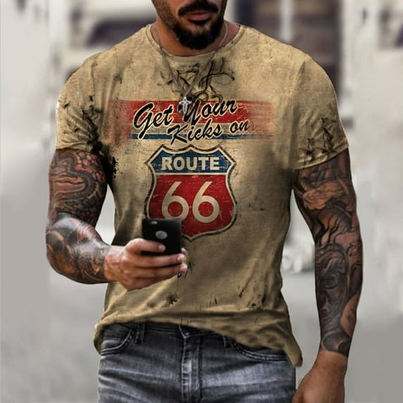 Men's Route 66 Printed Tee Top Casual Print T-Shirt