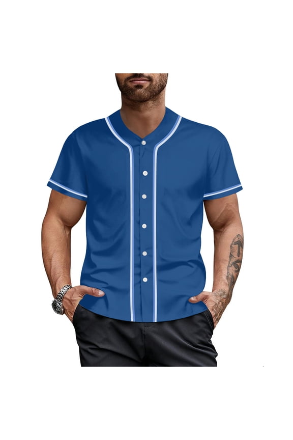 Men's Royal Baseball Jersey Button Down Shirt Hip Hop Baseball T-Shirt Sportswear