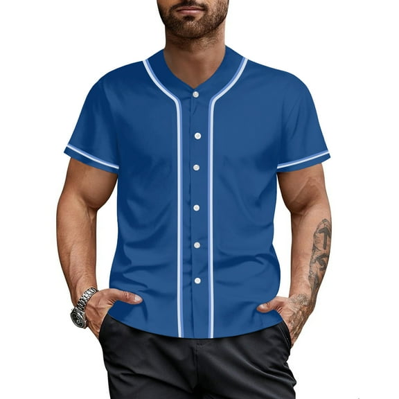 Men's Royal Baseball Jersey Button Down Shirt Hip Hop Baseball T-Shirt Sportswear