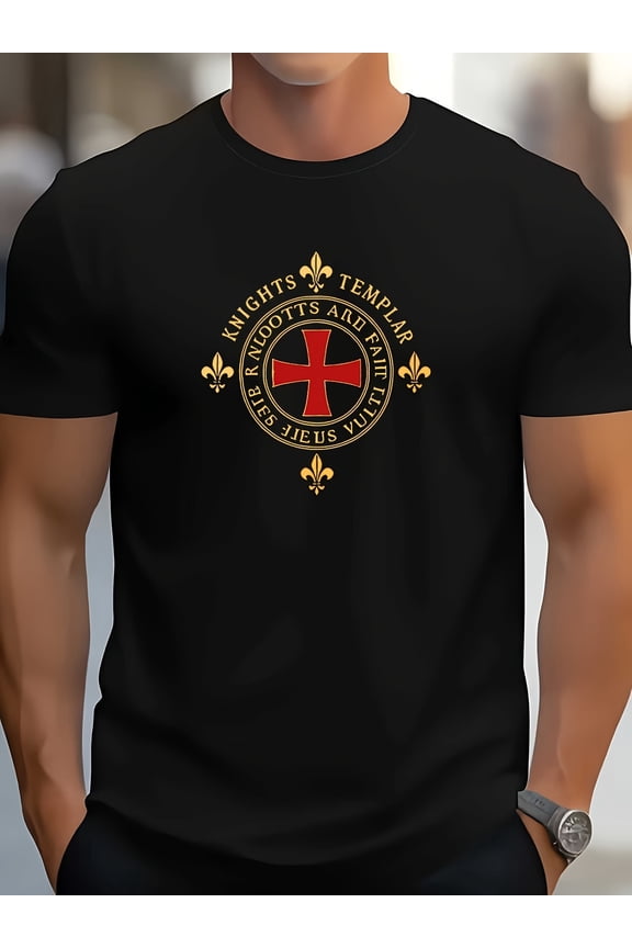 Men's Royal Blood Templar Cross Graphic T-Shirt - Royalist Tee with Intricate Red Cross Design, Casual Summer Round Neck Tee for Adults, Casual Summer Wear Royalist Design Durable Casualwear