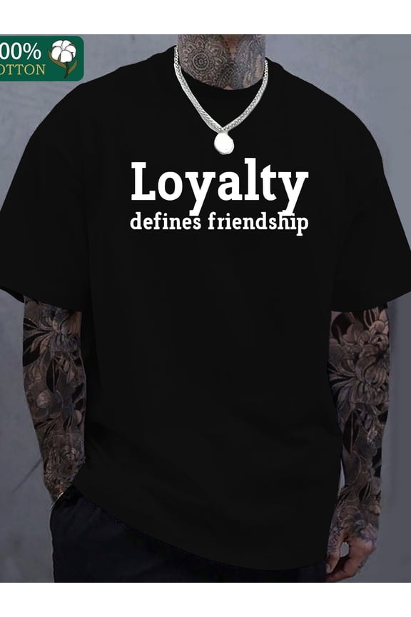 Men's Royal Blue 100% Cotton T-Shirt - "Loyalty" Graphic Print, Casual Crew Neck Short Sleeve Tee for Adults, Summer Essential, Casual Adult Clothing | Statement Fashion | Premium Cotton