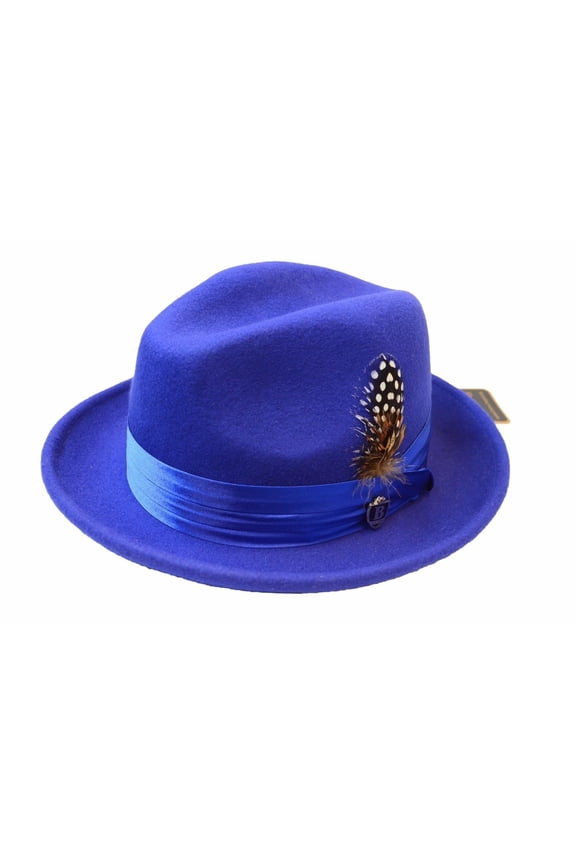 Men's Royal Blue Fedora 100% Wool By Bruno Capelo Crushable UN-108