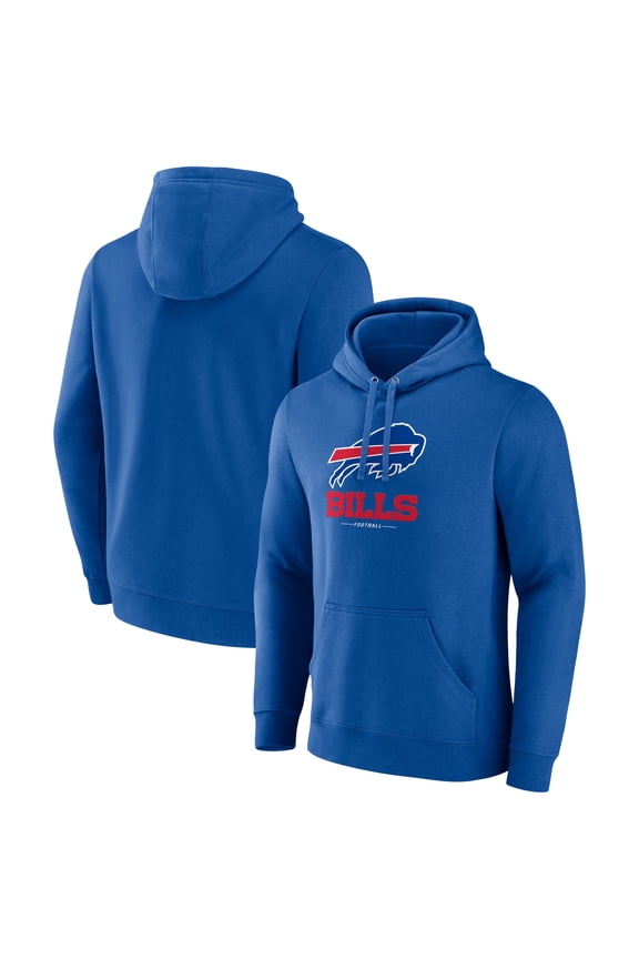 Men's Royal Buffalo Bills Logo Team Lockup Fitted Pullover Hoodie