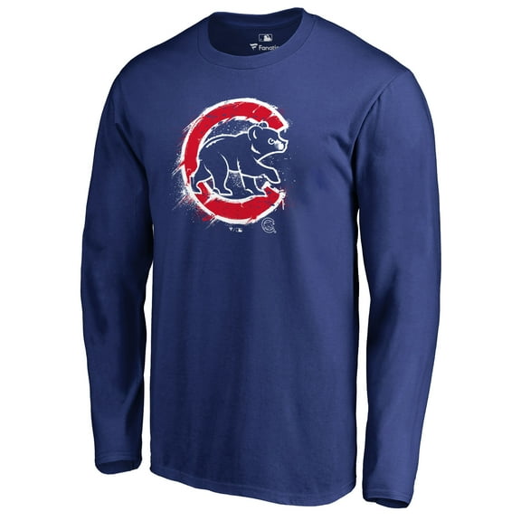 Men's Royal Chicago Cubs Splatter Logo Long Sleeve T-Shirt