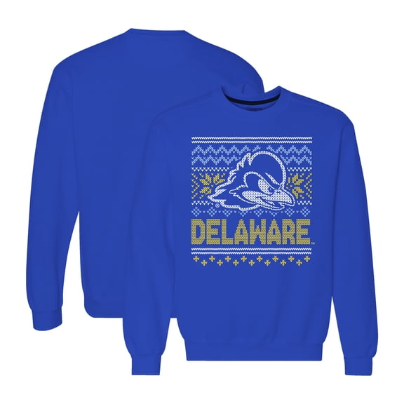 Men's Royal Delaware Fightin' Blue Hens Holiday Fleece Crewneck Sweatshirt