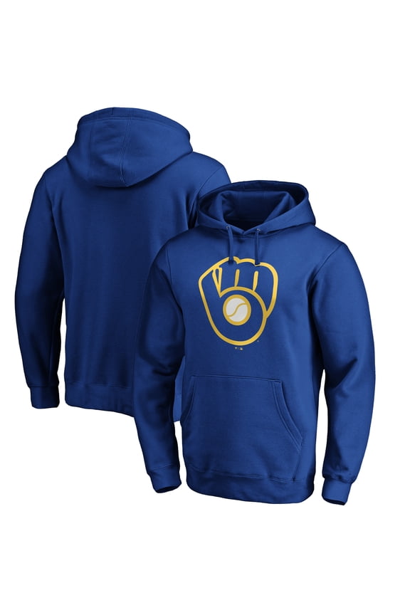 Men's Royal Milwaukee Brewers Cooperstown Collection Huntington Logo Fitted Pullover Hoodie