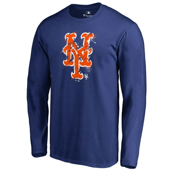 Men's Royal New York Mets Splatter Logo Long Sleeve T-Shirt