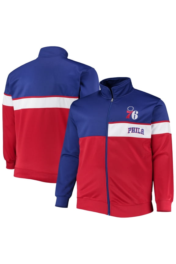 Men's Royal/Red Philadelphia 76ers Big & Tall Pieced Body Full-Zip Track Jacket