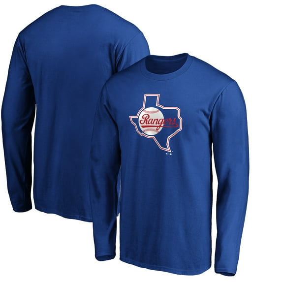 Men's Royal Texas Rangers Cooperstown Collection Huntington Logo Long Sleeve T-Shirt