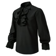 Mens Ruffle Blouse Medieval Renaissance Steampunk Victorian Regency Aristocrat Shirts Pirate Tops Colonial Costumes