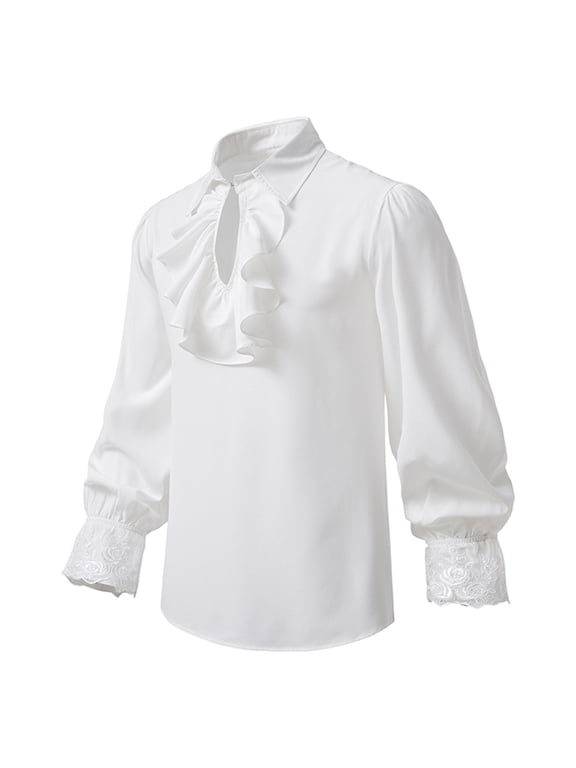 Men's Ruffle Blouse Medieval Renaissance Steampunk Victorian Regency Aristocrat Shirts Pirate Tops Colonial Costumes