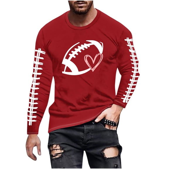 Men's Rugby Print Long Sleeve Tee Shirt Casual Crewneck Pullover Basic Workout Fitted T-Shirts