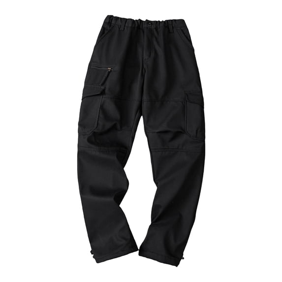 Men's Rugged Cargo Pants Trendy Drawstring Lightweight Casual Pants with Multi Pockets Hiking Outdoor Work Uniform (M, Black)