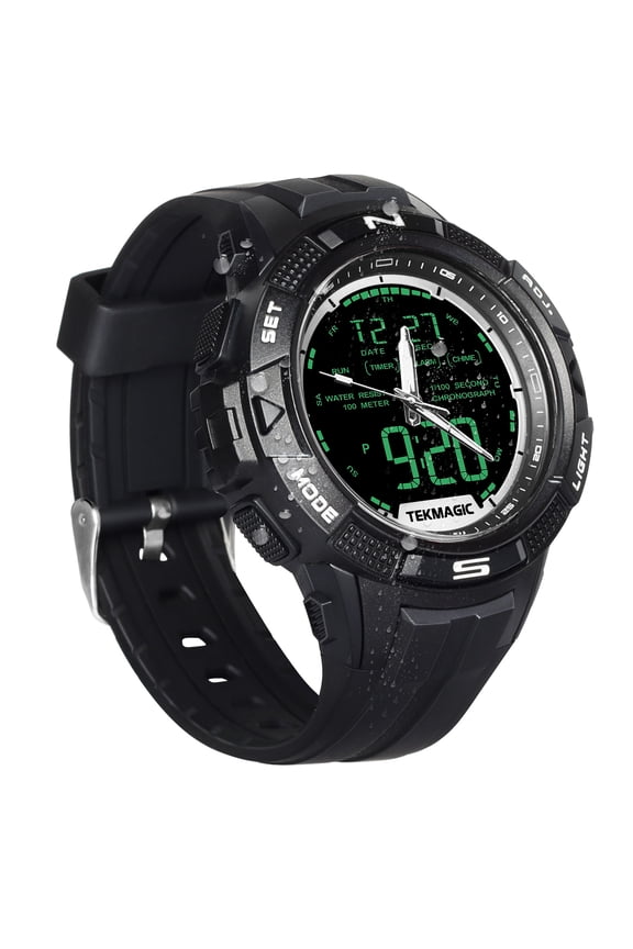 Men's Rugged Sports Watch 10 ATM Waterproof for Swimming and Diving with Alarm, Stopwatch, Timer, Countdown, Dual Time Zone, Calendar, Backlight, 12 or 24 Hours Format, Digital and Analog Display