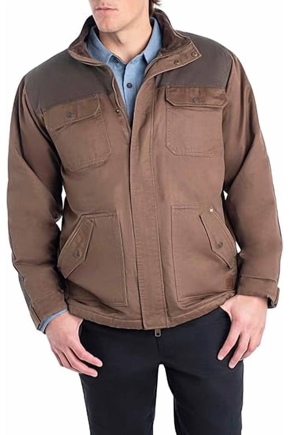 Men's Rugged Waxed Canvas Field Jacket Faux Leather Trim Insulated Utility Chore Barn Work Coat
