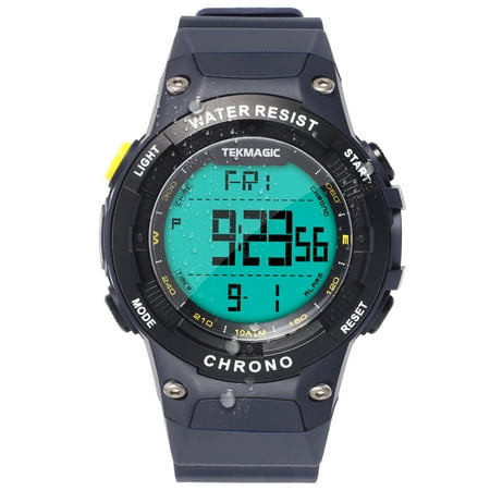 Men's Rugged Wrist Watch 10 ATM Waterproof for Swimming and Diving with Alarm, Stopwatch, Timer, Countdown, Dual Time Zone, Calendar, Backlight, 12 or 24 Hours Format