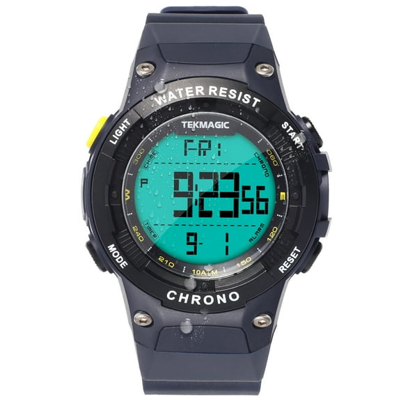 Men's Rugged Wrist Watch 10 ATM Waterproof for Swimming and Diving with Alarm, Stopwatch, Timer, Countdown, Dual Time Zone, Calendar, Backlight, 12 or 24 Hours Format