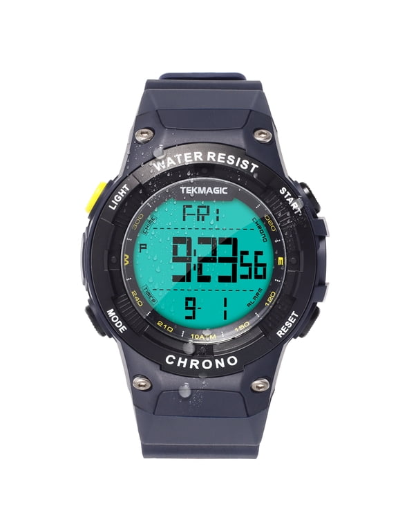 Men's Rugged Wrist Watch 10 ATM Waterproof for Swimming and Diving with Alarm, Stopwatch, Timer, Countdown, Dual Time Zone, Calendar, Backlight, 12 or 24 Hours Format