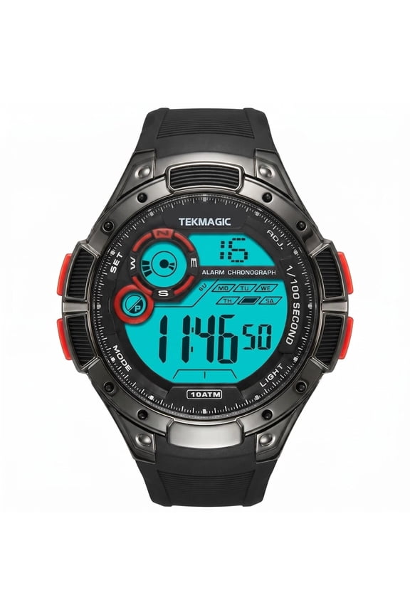 Men's Rugged Wrist Watch 10ATM Waterproof for Swimming and Diving with Alarm Clock, Stopwatch, Timer, Dual Time Zone, Calendar, Backlight, 12 or 24 Hours Format
