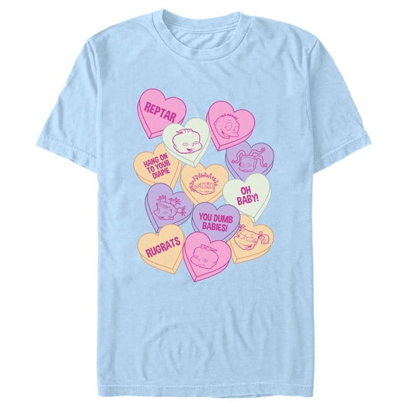 Men's Rugrats Candy Hearts Graphic Tee Light Blue Large