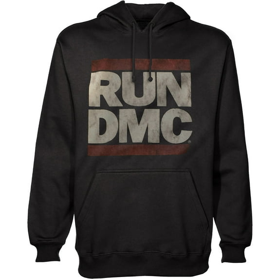 Men's Run DMC Logo Hooded Sweatshirt Large Black
