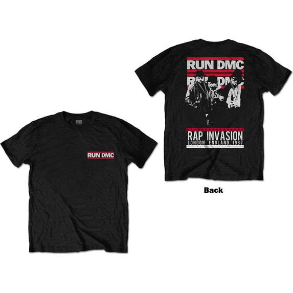 Men's Run DMC Rap Invasion (Back Print) Slim Fit T-shirt Large Black
