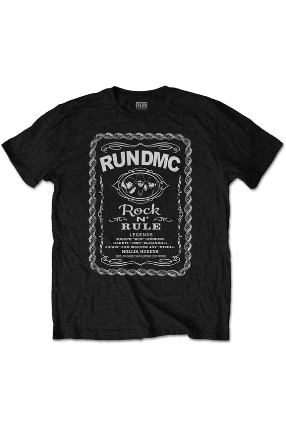 Men's Run DMC Rock N' Rule Whiskey Label Slim Fit T-shirt XX-Large Black