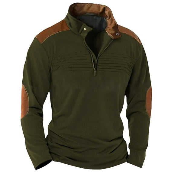 Men's Running Athletic Shirts 1/4 Zip Pullover Mens Tactical Sweatshirts Pullover with No Hood Long Sleeve Stand Collar Casual Quarter Zipper Patchwork Pullover Sweater Tops Loose Athletic Gym Shirts