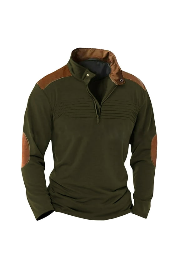 Men's Running Athletic Shirts 1/4 Zip Pullover Mens Tactical Sweatshirts Pullover with No Hood Long Sleeve Stand Collar Casual Quarter Zipper Patchwork Pullover Sweater Tops Loose Athletic Gym Shirts