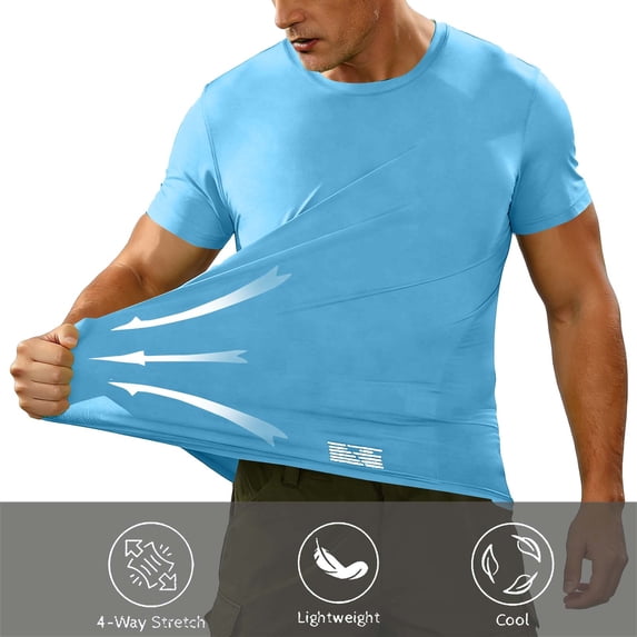 Men's Running Athletic T-Shirt, Short Sleeve Stretchy Performance Top, Moisture-Wicking Basic Tee for Gym Workout, Training Light Blue 4XL
