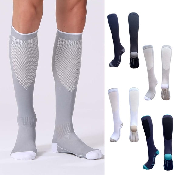 Men's Running Compression Socks for Support, Hiking, Travel & Jogging - Athletic Sports Socks for Men & Women, Unisex Breathable Performance Socks - White, Size M