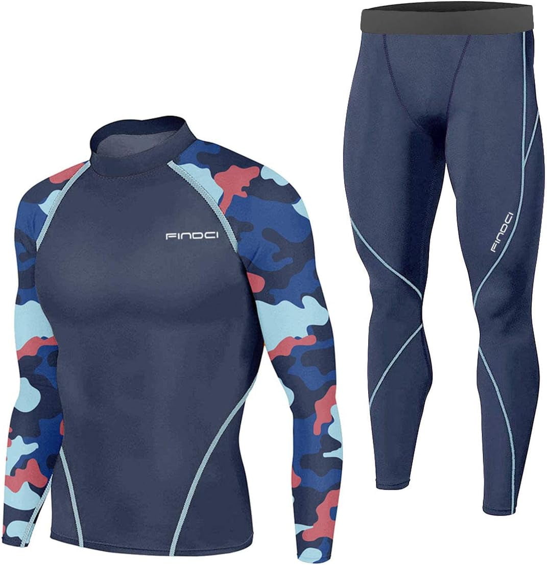 Men's Running Fitness Cooling Sportswear Camo Compression Short-Sleeved Shirt + Pants Sets