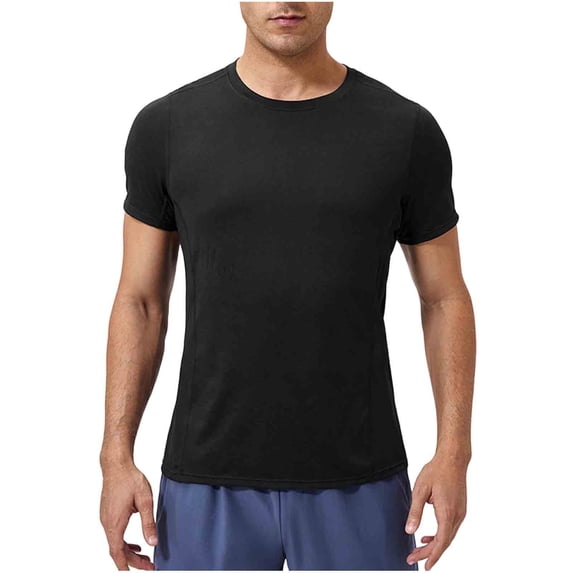 Men's Running Fitness Quick Dry T-Shirt Training Short Sleeve Basic Shirt for Sports Exercise,L,Black