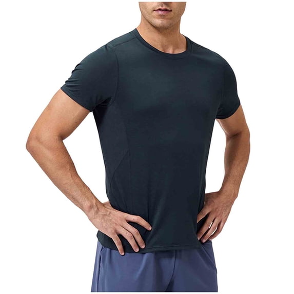 Men's Running Fitness Quick Dry T-Shirt Training Short Sleeve Basic Shirt for Sports Exercise,S,Gray