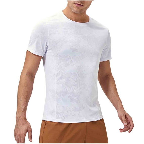 Men's Running Fitness Quick Dry T-Shirt Training Short Sleeve Basic Shirt for Sports Exercise,XXL,White