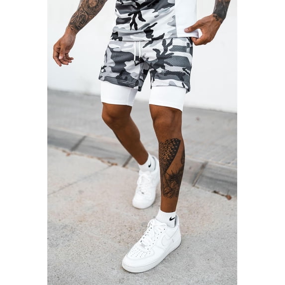 Men's Running Fitness Shorts Double Layers Quick Drying Running Workout Shorts with Pockets, Athletic Stealth Short Gym Training Pants