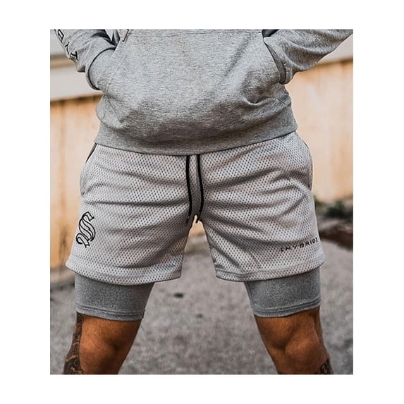 Men's Running Fitness Shorts Double Layers Quick Drying Running Workout Shorts with Pockets, Athletic Stealth Short Gym Training Pants