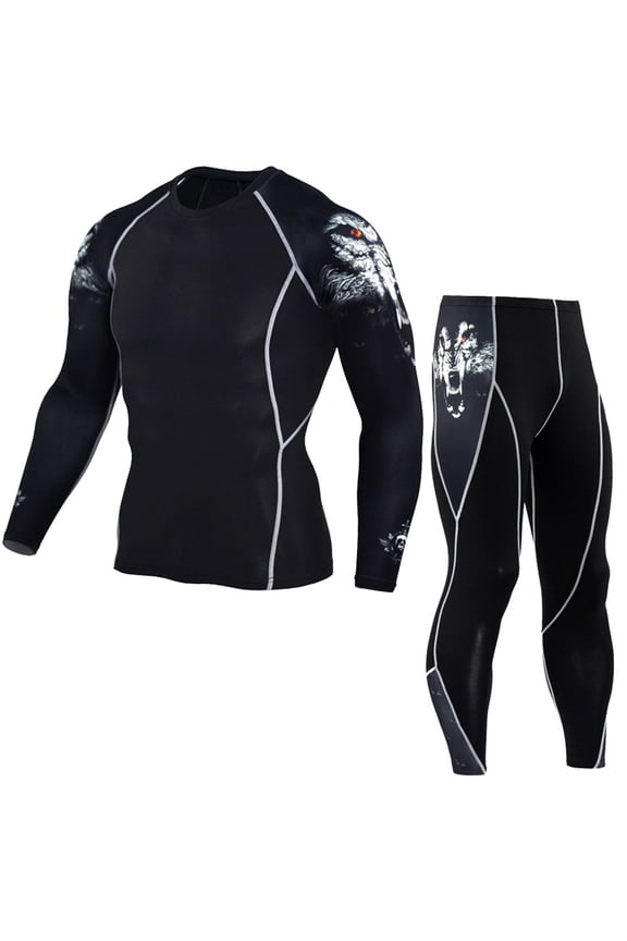 Men's Running Long Sleeve Compression Shirts and Pants Sets Gym Workout Quick Dry Tight Shirts Sportswear Suits