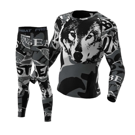 Men's Running Long Sleeve Compression Shirts and Pants Sets Gym Workout Quick Dry Tight Shirts Sportswear Suits