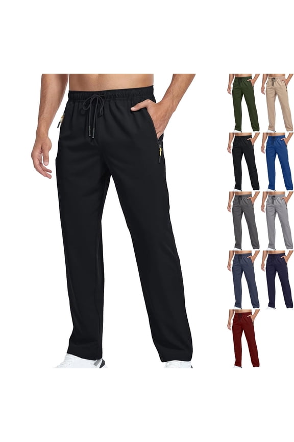 Men's Running Pants Quick Dry Lightweight Open Bottom Athletic Track Pants Loose Fit with Zipper Pockets for Training Jogging Fall, Black, M