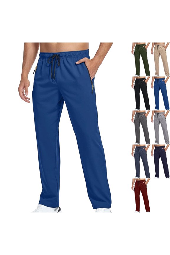 Men's Running Pants Quick Dry Lightweight Open Bottom Athletic Track Pants Loose Fit with Zipper Pockets for Training Jogging Fall, Blue, XXXL