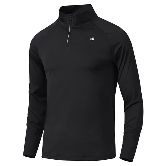 Zehisen Men's Running Shirt Long Sleeve Quarter Zip Pullover Moisture Wicking UPF 50+ UV Protection Quick Dry Athletic Workout Shirts Black L