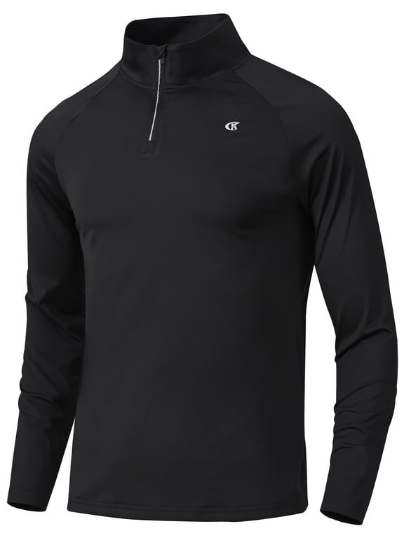 Zehisen Men's Running Shirt Long Sleeve Quarter Zip Pullover Moisture Wicking UPF 50+ UV Protection Quick Dry Athletic Workout Shirts Black S