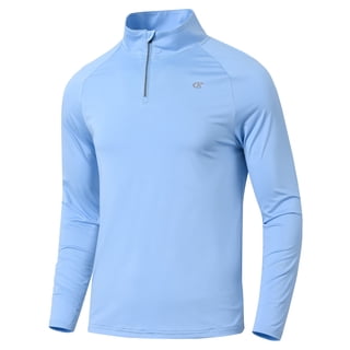 Zehisen Men's Running Shirt Long Sleeve Quarter Zip Pullover Moisture Wicking UPF 50+ UV Protection Quick Dry Athletic Workout Shirts Light Blue L