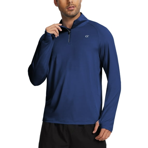 Taigaofy Men's Running Shirt Long Sleeve Quarter Zip Pullover Moisture Wicking UPF 50+ UV Protection Quick Dry Athletic Workout Shirts Navy 2XL
