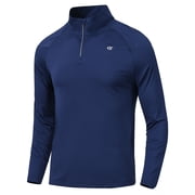 Zehisen Mens Running Shirt Long Sleeve Quarter Zip Pullover Moisture Wicking UPF 50+ UV Protection Quick Dry Athletic Workout Shirts Navy L