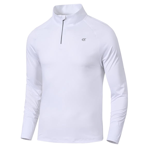Zehisen Men's Running Shirt Long Sleeve Quarter Zip Pullover Moisture Wicking UPF 50+ UV Protection Quick Dry Athletic Workout Shirts White L