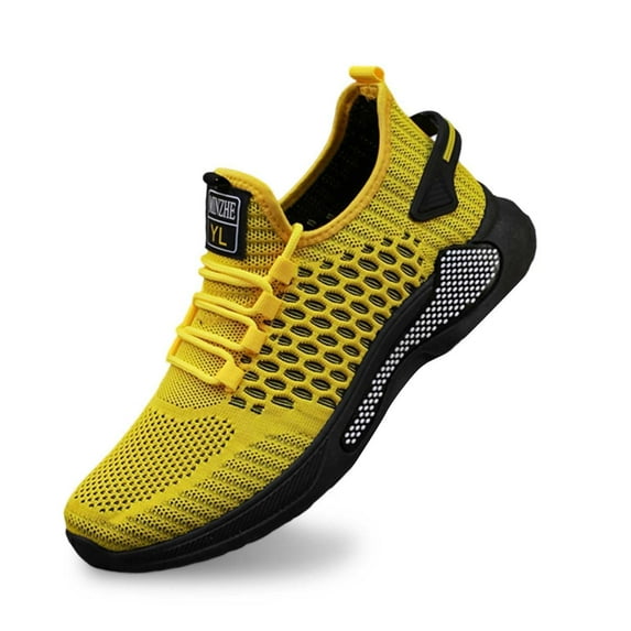 Men's Running Shoes Non Sneakers Breathable Mesh Athletic Shoes Yellow 60