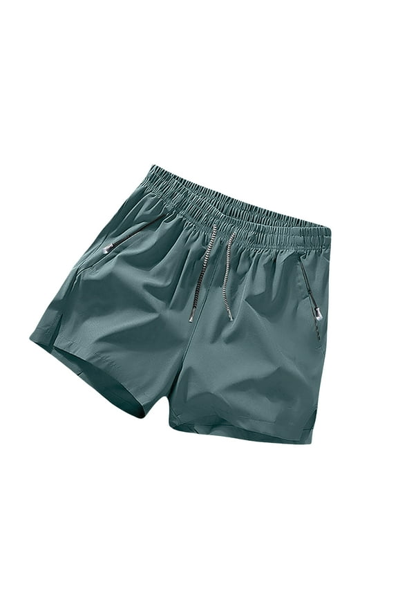 Men's Running Shorts Solid Athletic Workout Gym Split Shorts with Zipper Pockets Ice Sense Slit Trousers Large Size Tie Rope Five Point Pants