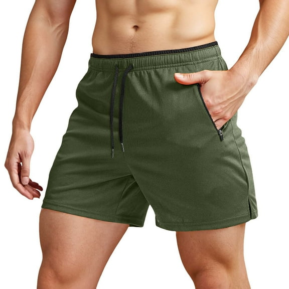 Men's Running Shorts With Zipper Pockets Gym Athletic Workout 5" Shorts For Men